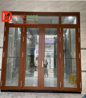CỬA MỞ QUAY 4 CÁNH VÂN GỖ